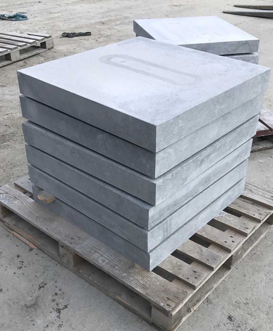 Sanded limestone pier caps being packed for delivery