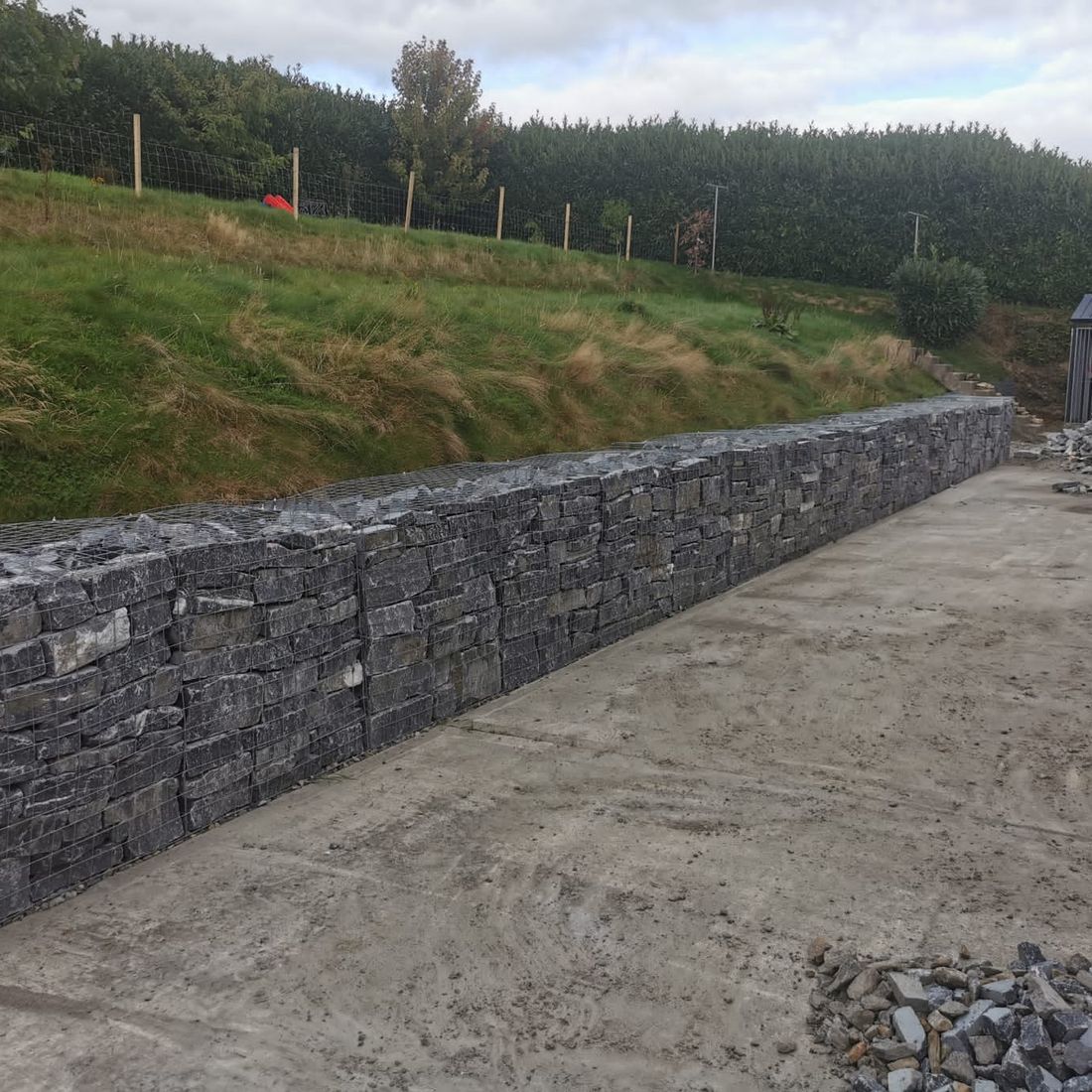 Random white limestone Gabions used for a retaining wall 